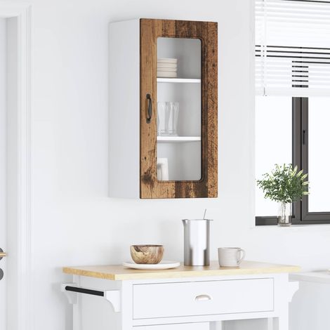 Armoire murale 1 porte, 3 étagères, bois d’ingénierie, bois ancien, 40 x 31 x 80 cm - PANGIVO (1/5)