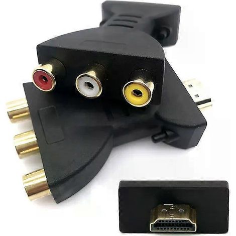 Adaptateur HDMI vers AV plaqué or (1 pièce) - Convertisseur audio/vidéo RCA RGB - Compatible HDMI mâle vers 3 prises RCA RGB - Pour TVHD DVD - JXLGV (1/4)