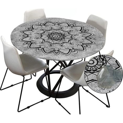Nappe de table ronde d'extérieur 200 cm, hydrofuge, Anthrazit Mandala, élastique