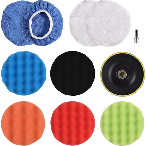 11-teiliges 5-Zoll-Autopolierpad-Set, Schaumstoffschwamm, Wolle, Wachs, mit M10-Schaft