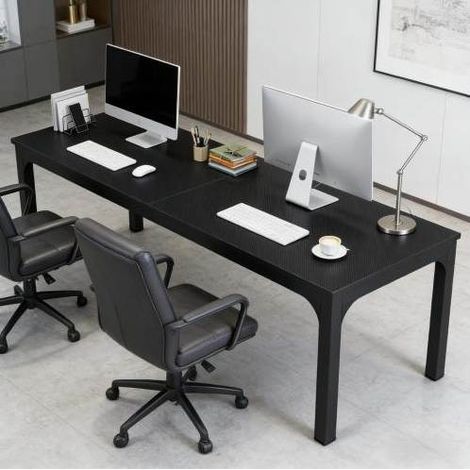 Table à manger 200x70x75 cm noire en bois et métal style industriel pour 6 à 8 personnes (1/5)