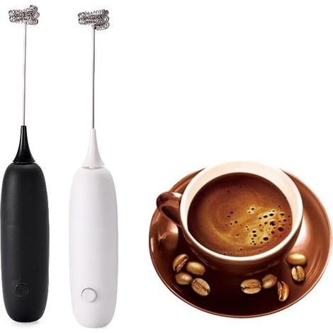 Juego de varillas mezcladoras portátiles (2 piezas) - Acero inoxidable + Función para espumar leche + Funcionamiento a pilas - Mezclador de bebidas / Mezclador de café / - 2 piezas