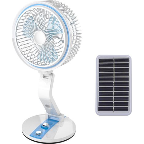 1 Ventilateur pliable, rechargeable USB, panneau solaire, lampe LED 360°, batterie 1800 mAh, angle 80°, bureau camping (1/5)