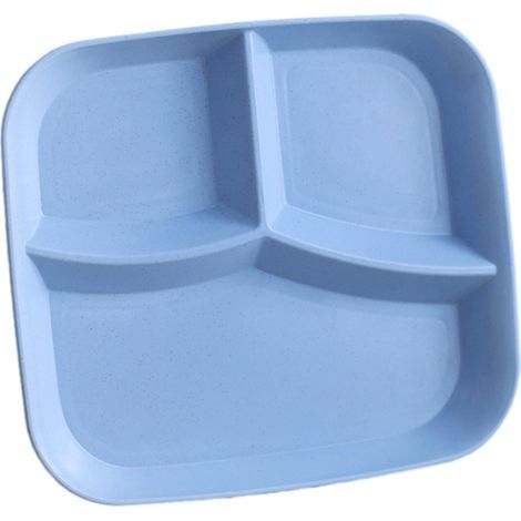 Assiette compartimentée à 3 sections – Assiette incassable pour repas équilibrés – Forme carrée – Bleue (1/5)