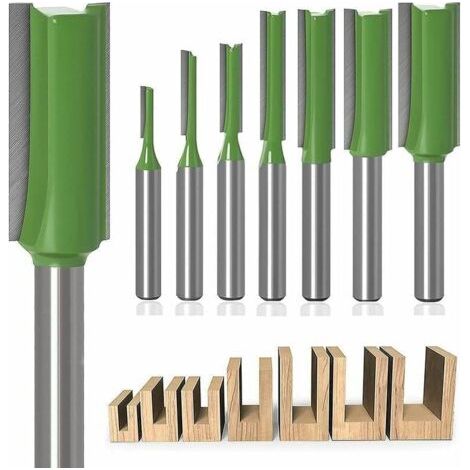 Fraise Droite Defonceuse, 7pcs Fraises à Défoncer Carbure De Tungstène Mèches De Routeur à Queue De 6 Mm Fraise De Fraisage Multifonction Outil De Travail du Bois pour Le Travail du Bois, (1/5)