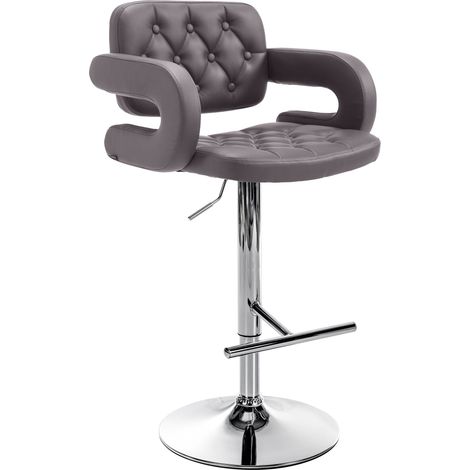 Taburete de bar x1 con reposapiés y reposabrazos acolchados en PVC marrón soporte de metal cromado 100004790 (1/5)