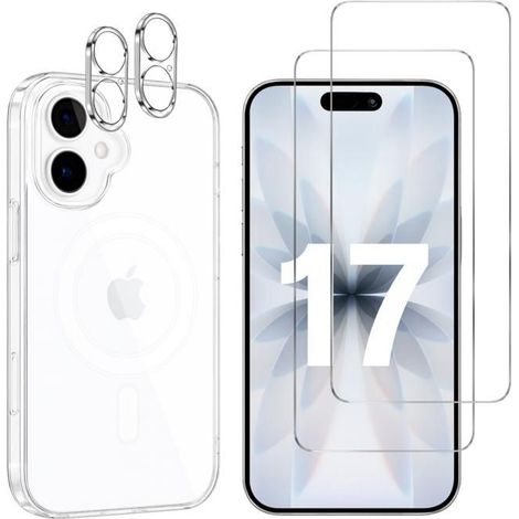Coque pour iPhone 17 avec 2 protections d'écran en verre trempé et 2 protections d'appareil photo - Cercle magnétique intégré Phonillico® (1/5)