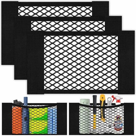 Filet coffre voiture 3 pièces 40x25cm élastique - 3 pièces, noir, 40x25cm - rangement voiture camping-car bateau - filet (1/5)