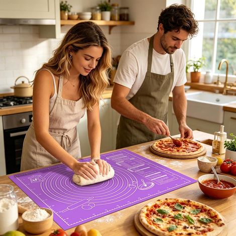 Tapis de pâte en silicone antidérapant, tapis de pâtisserie à, 17,72 x 0,11 pouces pour pâte, feuille antiadhésive avec marquages mesure, avec résistance à la chaleur, planche pétrir,'-'- (1/5)