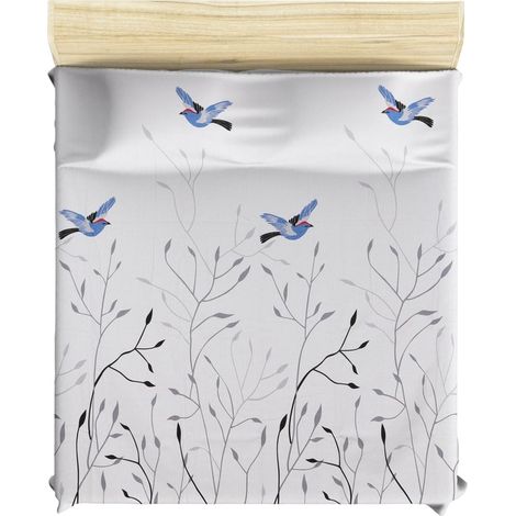 Parure housse de couette + 2 taies d'oreiller 240x220 Blanc Bleu Gris (1/2)