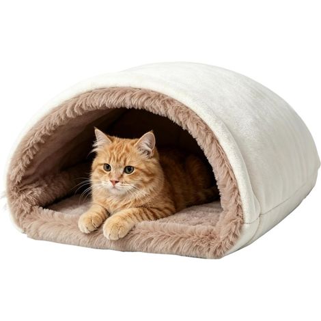 Cama para gatos plegable, autocalentable, de felpa, lavable y portátil. (1/5)