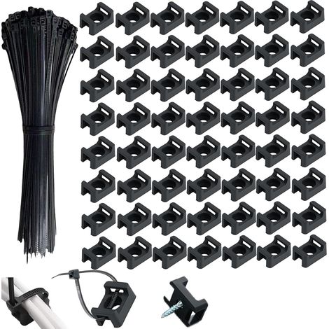 100 x 10 x 15 mm Saddle Type Cable Tie Holder with 100 Self Locking Cable Ties Screw Cable Holder for Cable Management (1/5)
