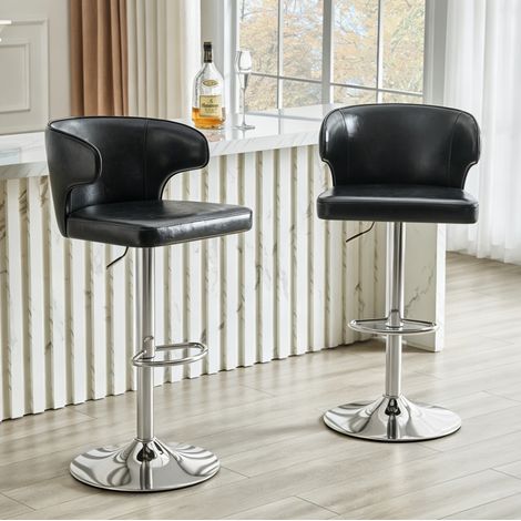 MEUBLIV Lot de 2 tabourets de bar noirs – réglables en hauteur et pivotants (1/5)