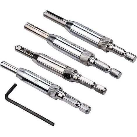 Foret auto-centreur - Jeu de 4 outils de menuiserie HSS pour charnières de centrage de portes et d'armoires, souvent utilisé par les menuisiers, les ébénistes et les fabricants de meubles. (1/4)