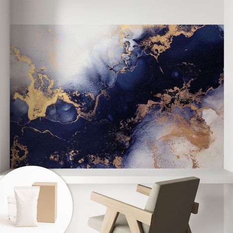 Papier peint intissé avec imprimé installation simple qualité excellente sans désordre - Colle incluse gratuite Vagues bleu marine 104x70 cm (1/5)