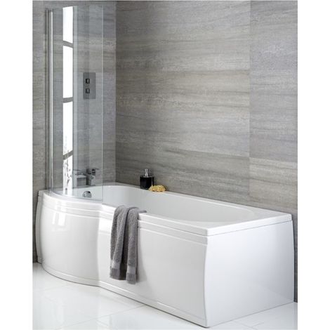 Milano Newby - White Modern Left Hand Curved P Shape Bathroom Shower Bath with Screen - 1675mm x 850mm (1/5)