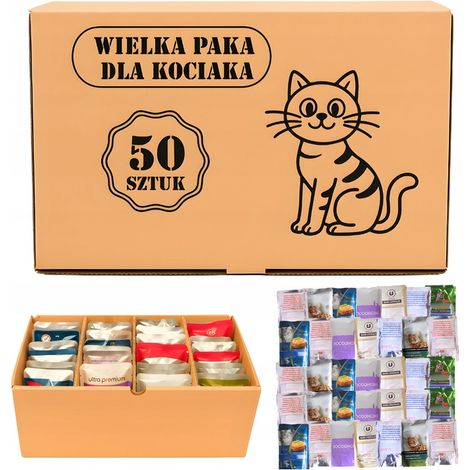 Nassfutter für Katzen, Beutelmischung verschiedener Geschmacksrichtungen, Großpackung für Kätzchen, 50 Stück.