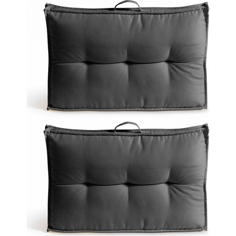 Lot 2 coussins palette dossier polyester gris 60x40x12 cm