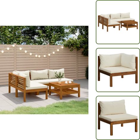 Table extérieure - vidaXL Salon de jardin 5 pcs avec coussin crème Bois d'acacia solide - Coussins extérieurs (1/5)