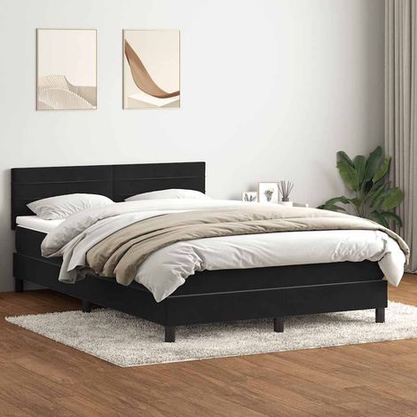 Sommier à lattes de lit avec matelas noir 160x210 cm velours (1/5)