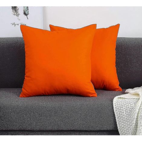 Ensemble de 2 housses de coussin décoratives faites main en toile 100 % coton uni, 11 couleurs disponibles - (18" x 18" 2 pièces, orange) (1/5)