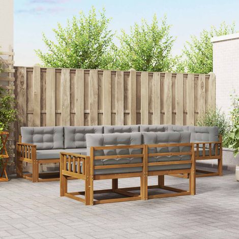 vidaXL Outdoor-Sofagarnitur mit Kissen 7 pcs Natürlich und Hellgrau (1/5)