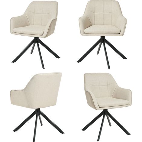 360° swivel dining chairs with ergonomic backrest, double extra-thick seat and sturdy metal base - Set of 4 - Beige