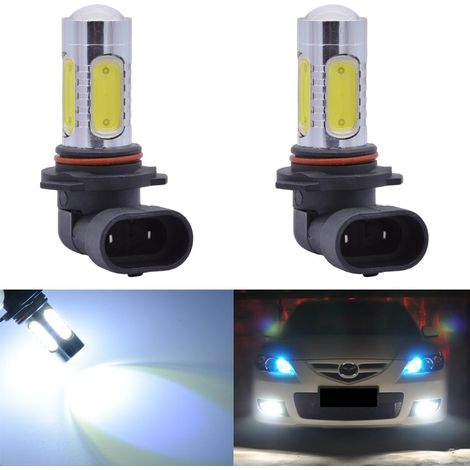 Lot de 2 ampoules à LED COB 9005 HB3 H10 9145 9140 blanches 6000K de 12 V, 7,5 W, 1600 Lumens en aluminium pour phares anti-brouillard, DRL et Clignotants
