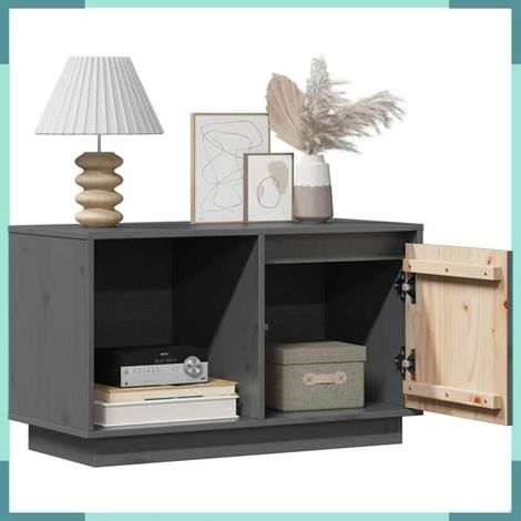 814336 Meuble TV Gris 74x35x44 cm Bois de pin massif (1/5)