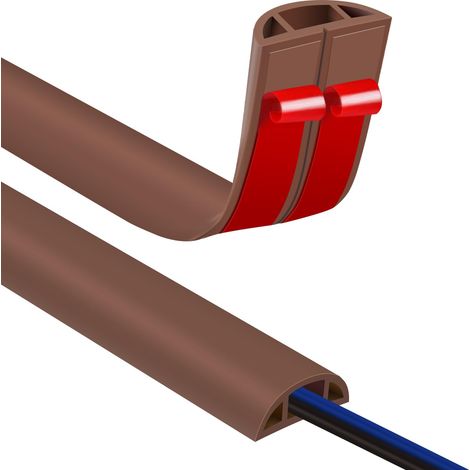 Goulotte autocollante - 8 x 10 mm - Pont de câble - Sol - 1 m - Grain de bois - Goulotte de câbles flexible en PVC - Empêche les chutes (1/5)