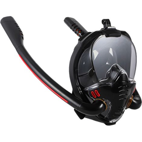 Masque de snorkeling double tube, 180 degrés, silicone, polycarbonate, noir