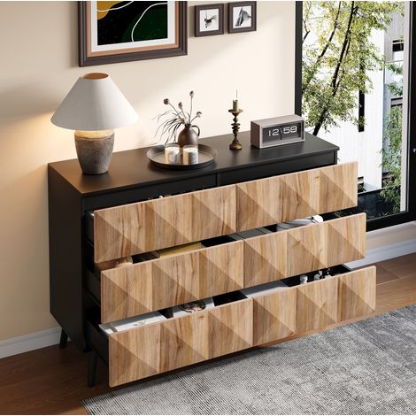 Sideboard mit 6 Schubladen 120x40x85 cm Schwarz Holz OKMYHOME