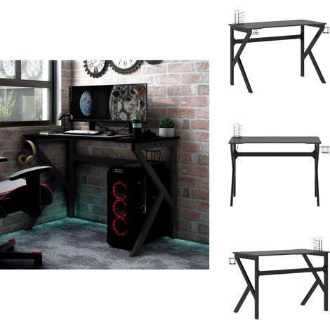 Bureau de jeu avec pieds en forme de K Noir 110x60x75 cm - Bureau Gamer - Bureau Informatique - Bureau Noir - Bureau Ergonomique - Bureau Gaming (1/5)