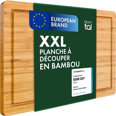 Planche A Decouper Bois Bambou - Planche à Découper Avec Rainure À Jus - Accessoire Cuisine - Grande Taille (43,5x29,5cm) (1/5)