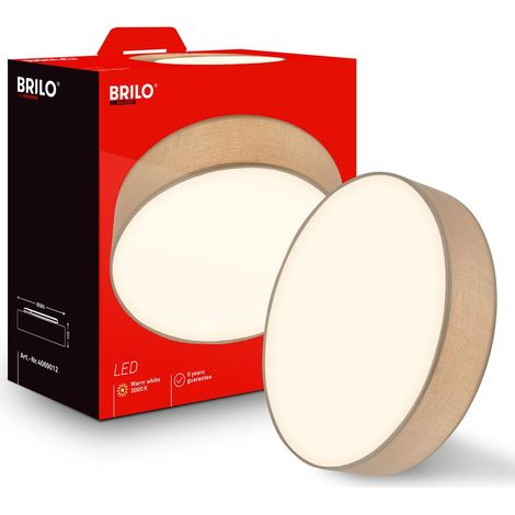 Briloner Plafonnier LED abat-jour en tissu Ø38x10,5 cm rond 24W 2600lm 3 000K blanc chaud taupe - Lustre salon chambre cuisine couloir (1/5)