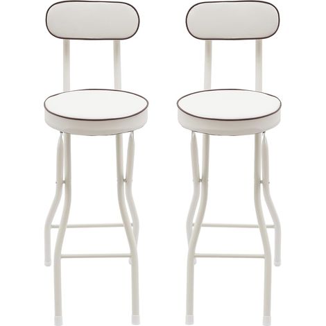 Lot de 2 chaises hautes pliantes et résistantes avec repose-pieds, dossier, tabourets de bar Pour salon, garage, atelier, cuisine, bar, Blanc (1/5)