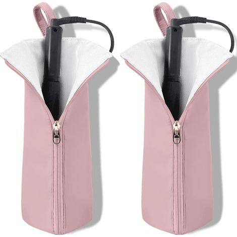 Sac de rangement et tapis thermorésistant pour fer à friser/lisser (rose, lot de 2) — Trousse de voyage thermorésistante pour outils de coiffure (1/5)