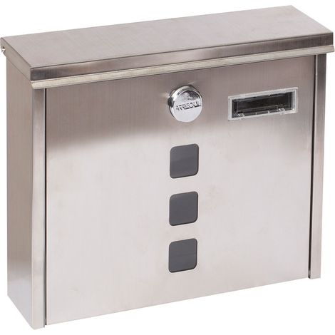 ARREGUI Chance E7107 Briefkasten aus Edelstahl, Größe M (DIN A4), Wandbriefkasten mit Schutzklappen für Einwurf und Schloss, Postkasten mit Sichtfenstern und Namensschild, Einfache Montage, Edelstahl