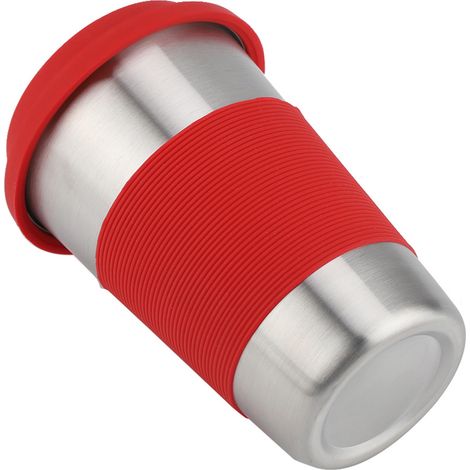 500 ml Edelstahl-Isolierflasche, Becher mit Deckel und rotem Silikonüberzug, Isolierflasche für heiße und kalte Getränke. (1/5)