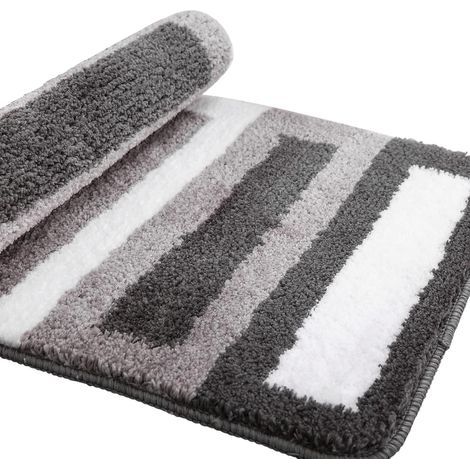 Non-Slip Bath Mat Kitchen Rug Fluffy Bathroom Rug Soft Microfiber Shower Mat, Quick Drying, Water Absorbent, Machine Washable-40 x 60cm（Grey） (1/5)