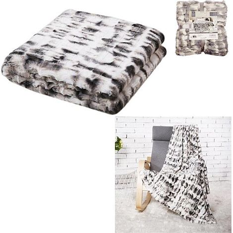 Plaid Imitation Fourrure "Opulence" 140x200cm Blanc & Gris (1/5)