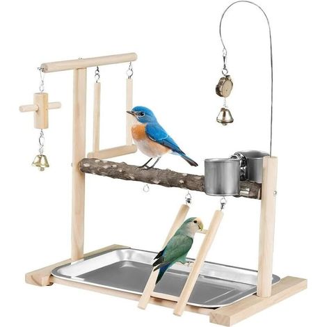 Bardusch-Aire de jeu perroquet bois – balançoire, échelle, mangeoire, perchoirs – 35,5×33×23 cm (1/5)