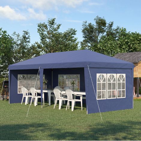 Pavillon pliant 5,85 x 2,95 m en acier bleu avec fenêtres, pour jardin – MEUBLIV (1/5)