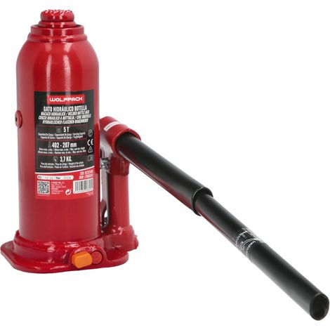 WOLFPACK LINEA PROFESIONAL gato hidraulico botella 5000 kg. , Gato Hidraulico Botella- Elevación máxima de peso: 5.000 kg.- Altura mínima / máxima: 216 / 413 mm. (1/4)