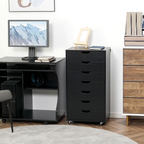 Caisson de bureau à roulette meuble rangement bureau avec 7 tiroirs organisateur pour documents. format A4 ou lettres