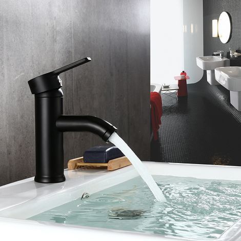 Badezimmerarmatur, schwarze Waschbeckenarmatur, hochwertige Armatur, verschleißfeste Badezimmerarmatur (kurz) (1/4)