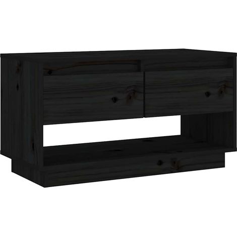 Meuble TV, Étagère TV, Meuble de Salon, Noir 74x34x40 cm Bois de pin massif OIB6040E (1/5)