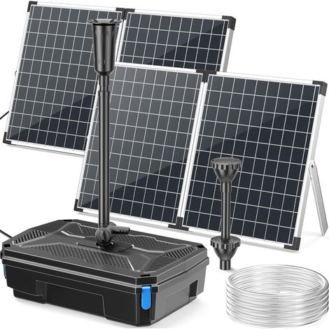 POPOSOAP Solar Teichfilter und Springbrunnenpumpe Set 100W, 4500 l/h Tauchpumpe mit 4-stufiger Filterung und 3 Düsen für Gartenteiche (1/5)