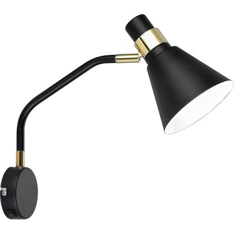 Italux Biagio - Applique Industrielle Et Rétro Noir Mat, Or 1 Lumière Avec Noir Mat, Abat-Jour Blanc, E14