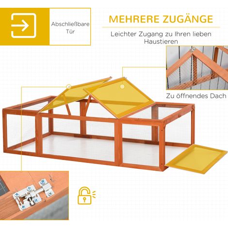 Pawhut Enclos extérieur pour petits animaux Toit ouvrant en bois de sapin Orange (1/4)